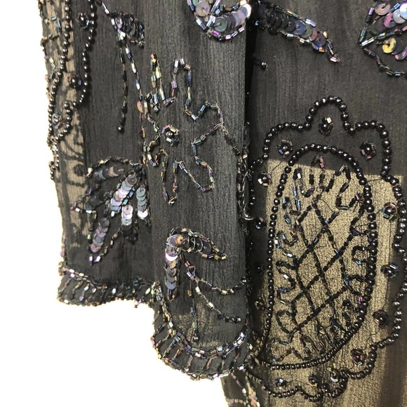 Vintage Judith Ann Embellished Blouse Black Silk Iridescent Sequins Beads Small - Picture 4 of 12